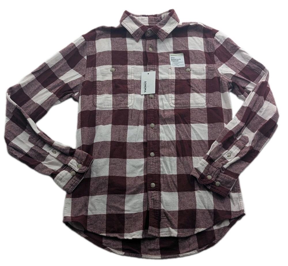 Sonoma Mens Small Supersoft Flannel Plaid Button-Up Long Sleeve Collared Shirt